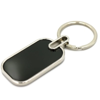 Llavero Metalico Rectangular con marco plateado e interior negro, 44 x 29 mm