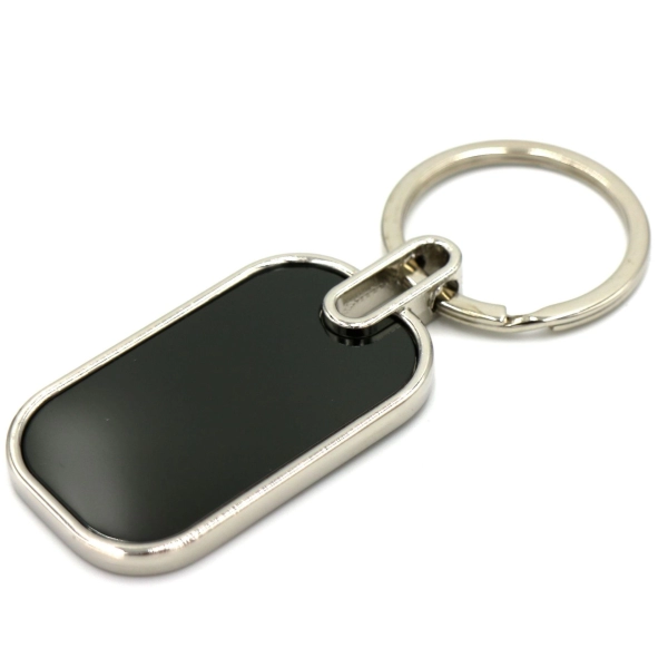 Llavero Metalico Rectangular con marco plateado e interior negro, 44 x 29 mm