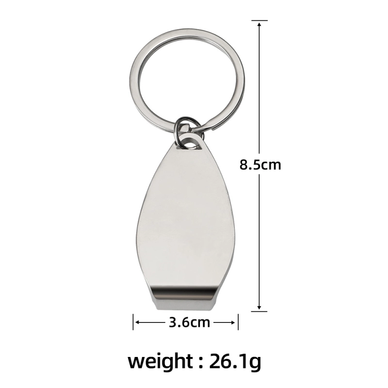 Llavero Metalico Ovalado con destapador  8.4 x 3.2 x 5.6 cmts