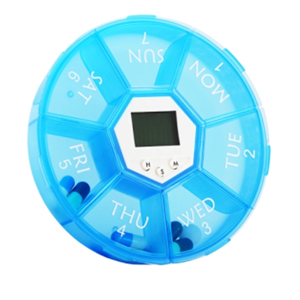 Dispensador de Pastillas con Timer, en PP, tamaño 11 x 11 x 2.5 cmts,