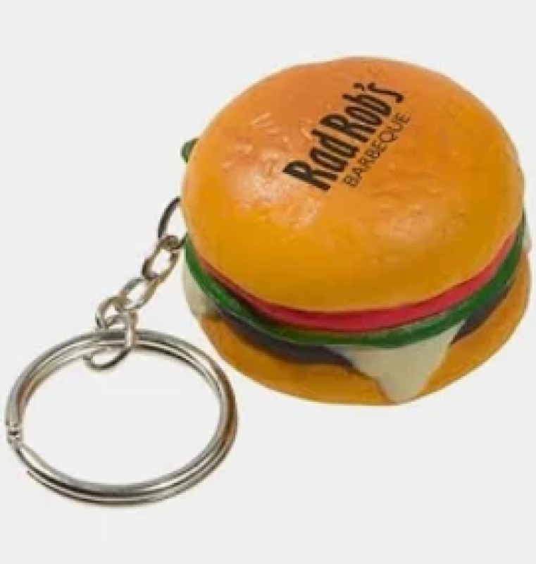 Llavero Antistress,  elaborado en PU, en forma de Hamburguesa