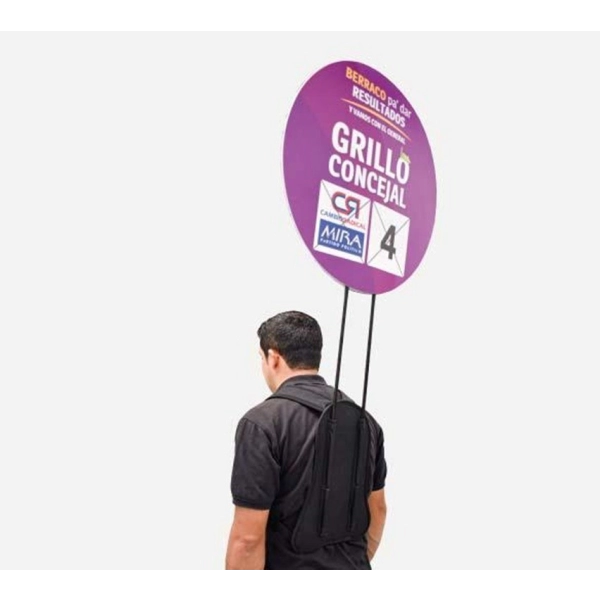 Pop Man Publicitario Bulet, con aviso Redondo Doble Cara, de 60 x 60 cmts