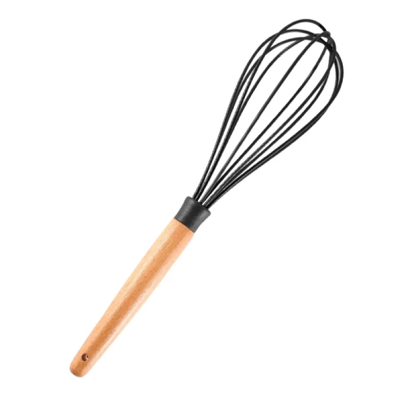 Batidor Savy, mango en madera y batidor en silicona, de 30 x 6.5 cmts
