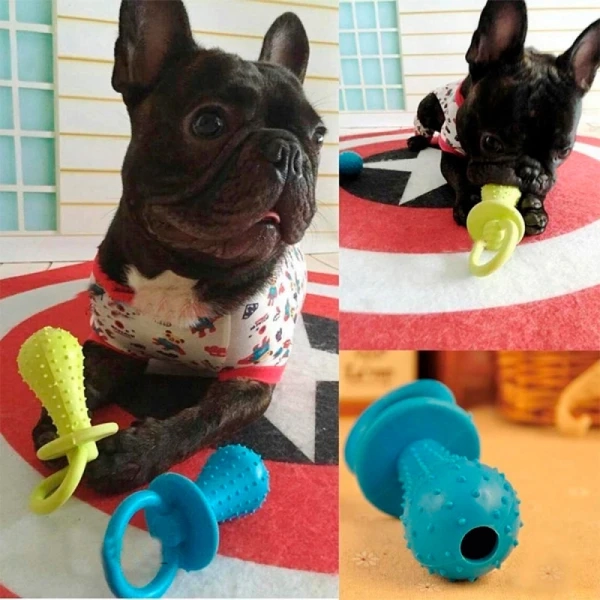 Chupo Lassie, para mascotas, en caucho, con abertura para comida, 15x5 cm