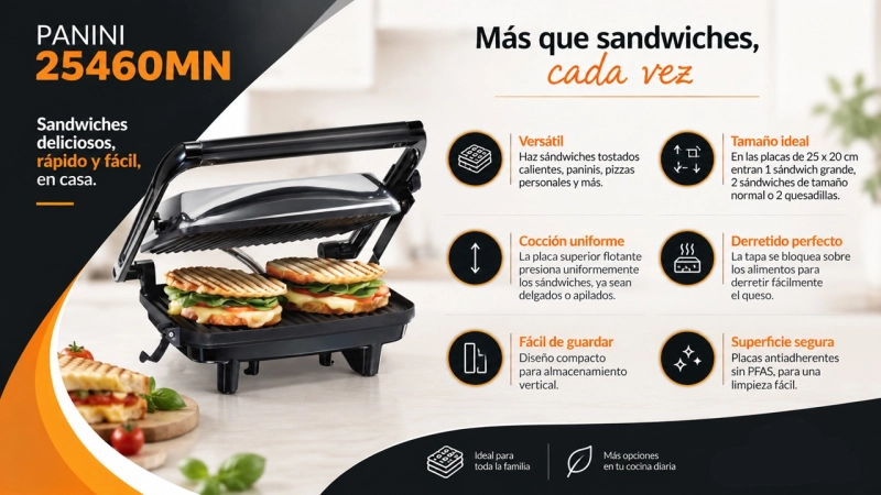 Sanduchera Panini, tamaño 25 x 20 cmts