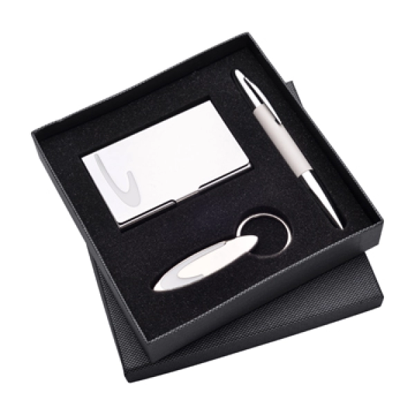 Set de Regalo en Caja, con Portatarjetas, Llavero y Boligrafo