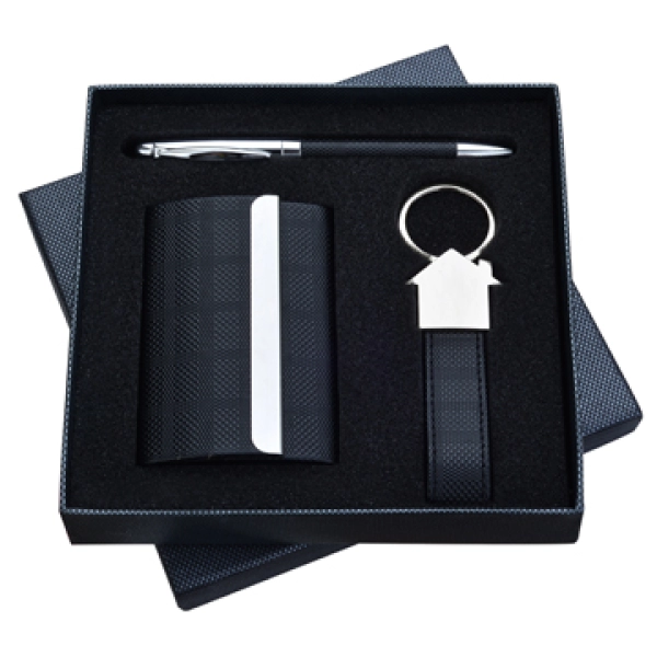 Set de Regalo en Caja, con Portatarjetas, Llavero y Boligrafo