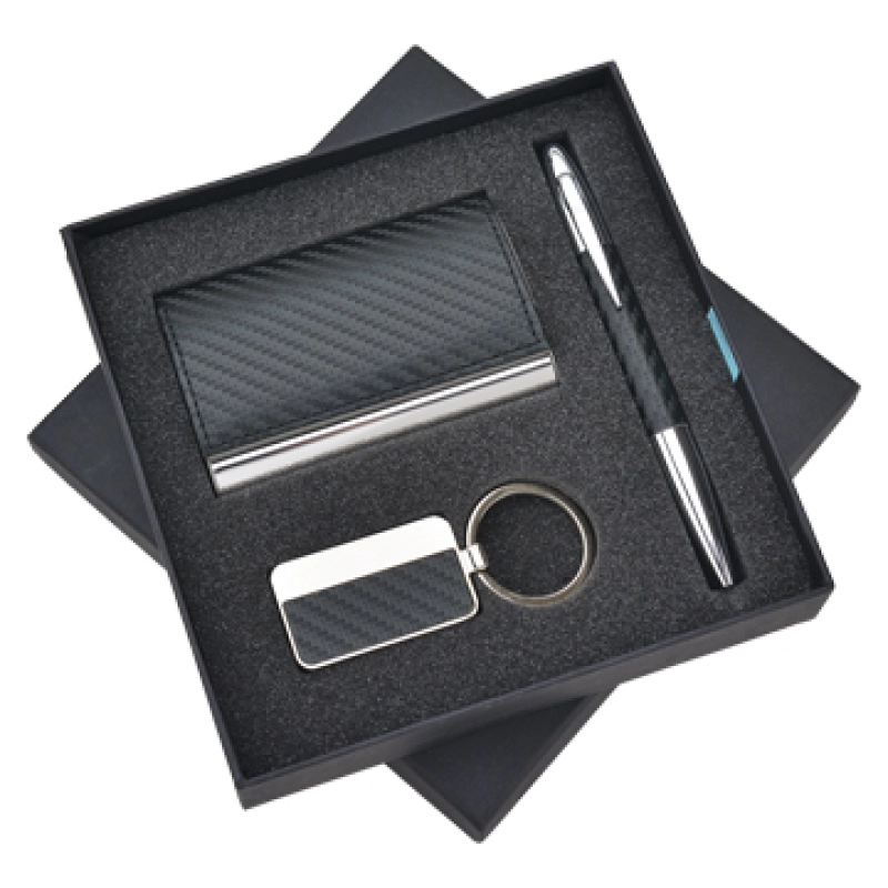 Set de Regalo en Caja, con Portatarjetas, Llavero y Boligrafo