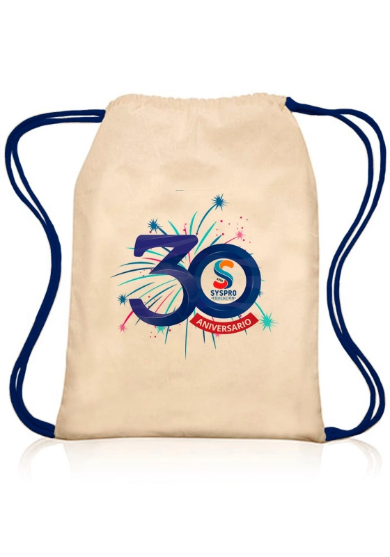 Tula Cozumel, en algodon 100%, de 35 x 30 cmts, con cordones tipo morral
