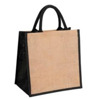 Bolso Tahiti, en Yute, con manijas y ribete en lona, 38 x 35 x 12 cmts