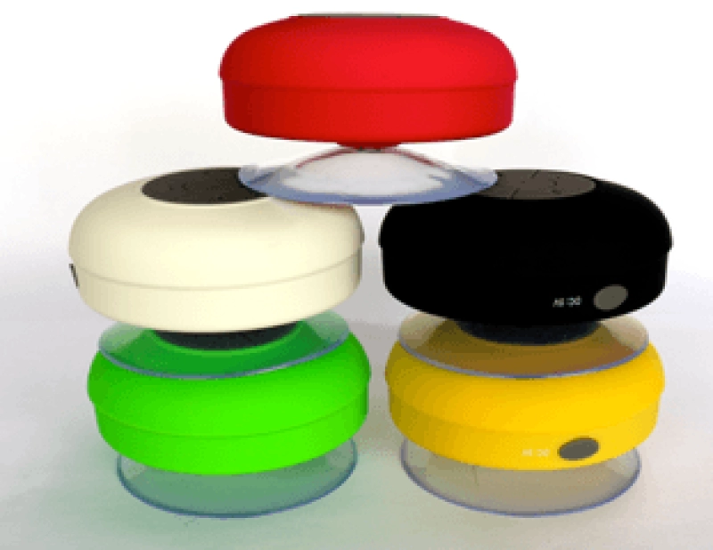 Parlante Bluetooth Waterproof con chupa para ducha, tamaño 80x80x45 mm