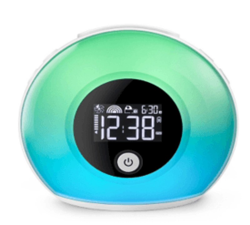 Parlante Bluetooth, en ABS, con luz ambiental y reloj despertador