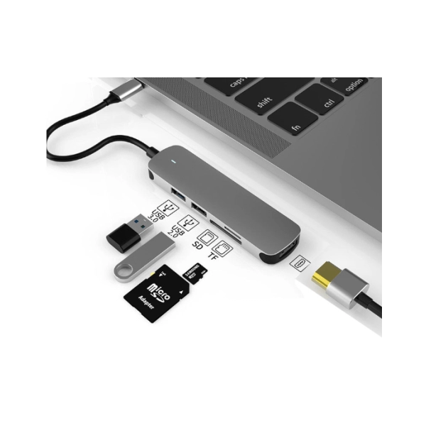 Hub Multipuerto 5 en 1 en aluminio, de 10.5 x 4.1 x 1.6 cmt