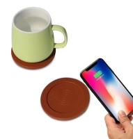 Cargador Inalambrico y Calentador de Mugs, en PU + Tela + Rubber
