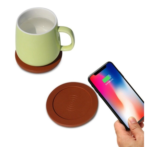 Cargador Inalambrico y Calentador de Mugs, en PU + Tela + Rubber