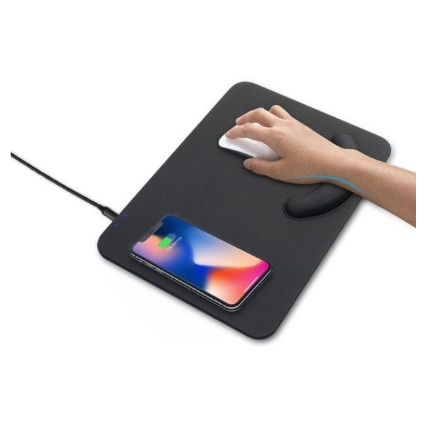 Mouse Pad con Cargador Inalámbrico y reposa muñecas, en Imitacion cuero, 10W