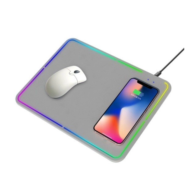 Mouse Pad con Cargador Inalámbrico y luz LED, en PU, de 10W