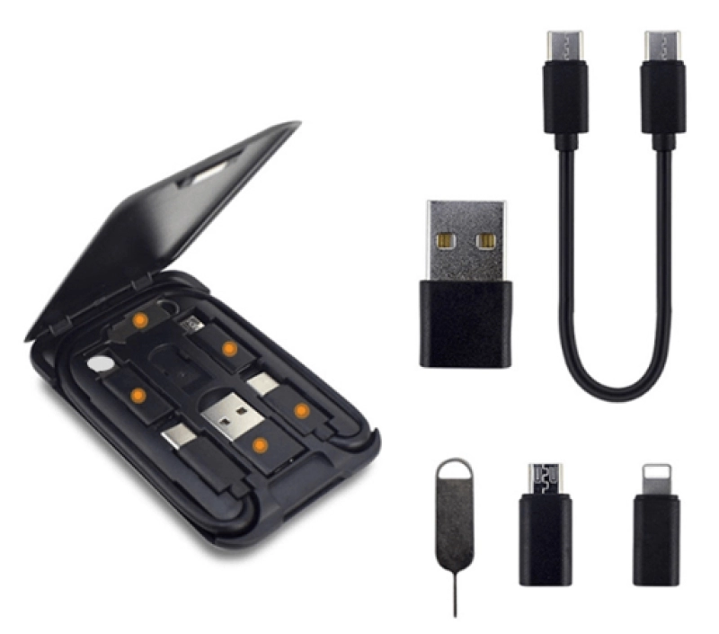 Multiconector 6 en 1, en estuche para guardar en ABS, 8.6 x 5.75 x 1 cmts