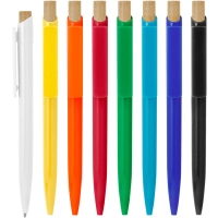 Boligrafo plastico retractil con pulsador en Bambu, de 14 cmts