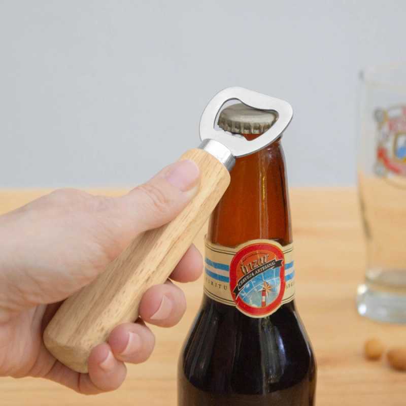 Destapador de Botellas con mango de madera, 14.2 x 4 x 2 cmts