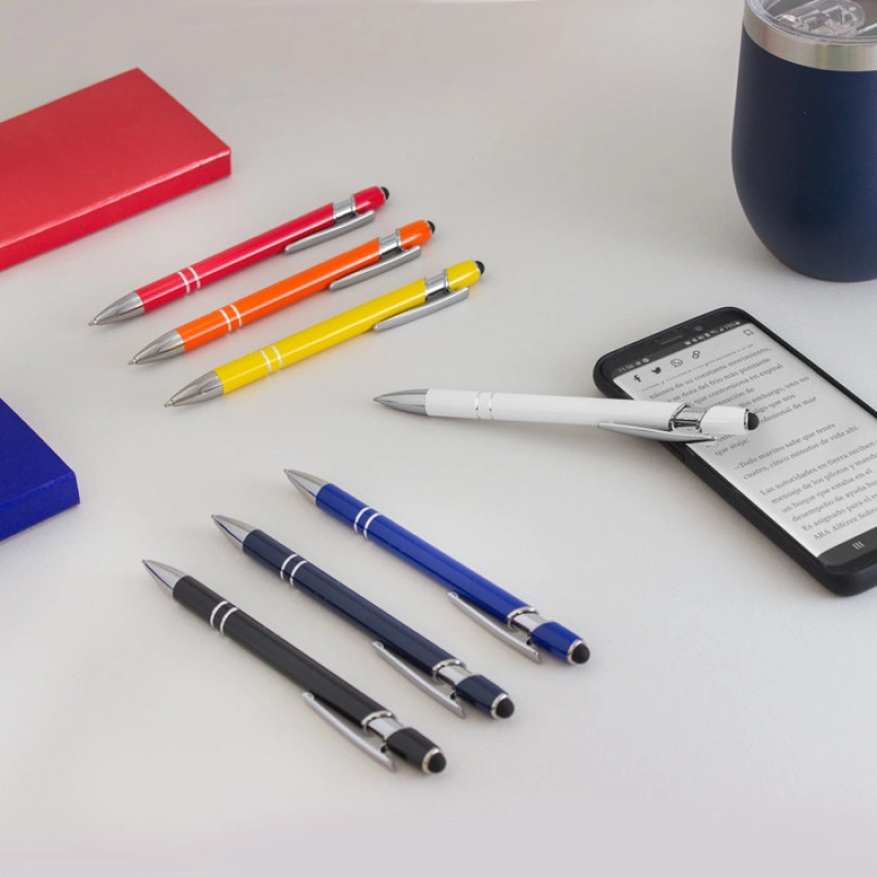 Boligrafo Retractil metalico con touch, con acentos plateados