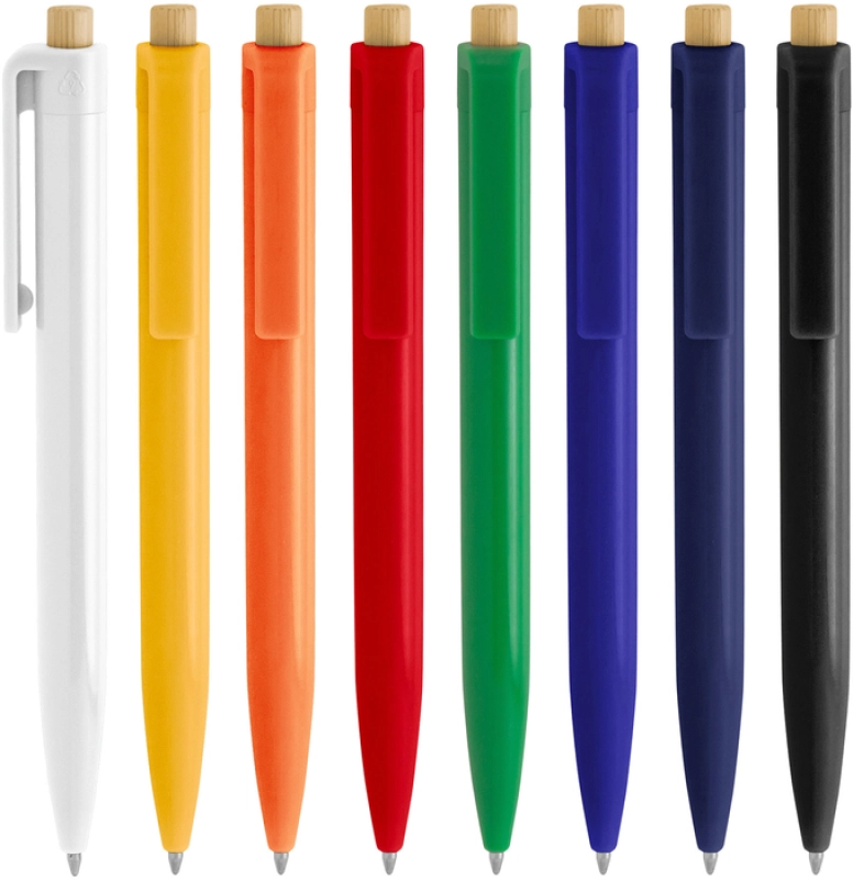 Boligrafo retractil en materiales reciclados aluminio y bambu, de 13.5 cm