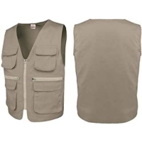 Chaleco Colorado, en tela drill, forro interno, con 6 bolsillos al frente