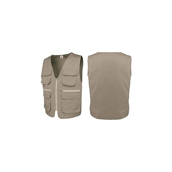 Chaleco Colorado, en tela drill, forro interno, con 6 bolsillos al frente