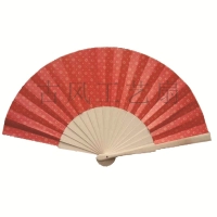 Ventilador o Abanico Manual, manija madera con poliester algodon, 23 x 3.5 cmts