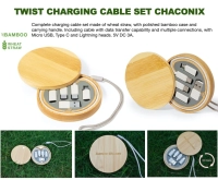 Set 6 en 1 de adaptadores y conectores para celular,  en bambu, de 8 x 8 x 1.6 cmts