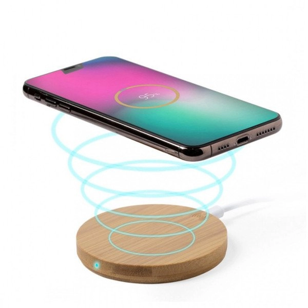 Cargador Inalambrico Selva, en Bambu , 10W,  de 9.2 de diametro