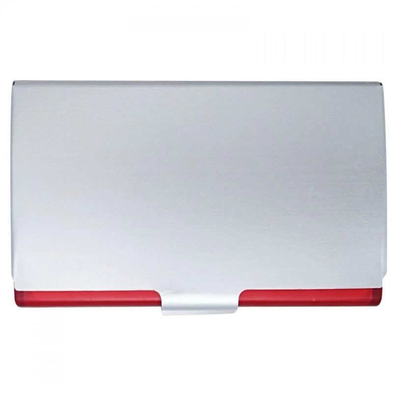 Porta tarjetas en Aluminio con acrílico, 9.8 x 6.4 cmts