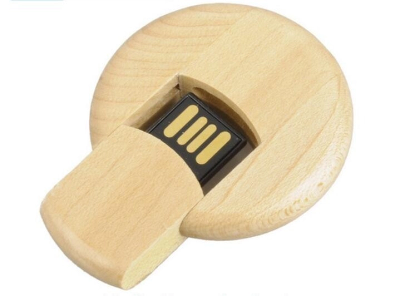 Memoria USB redonda giratoria en madera
