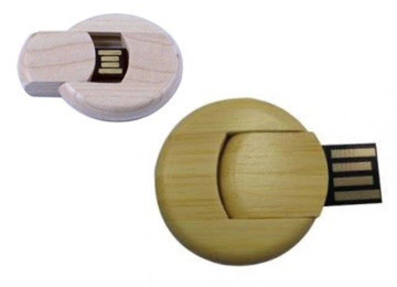 Memoria USB redonda giratoria en madera