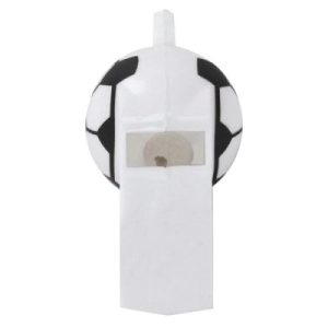 Pito plastico Collina, con cordon. Tamaño 5 x 1.8 cmts. Color blanco con diseño de futbol.