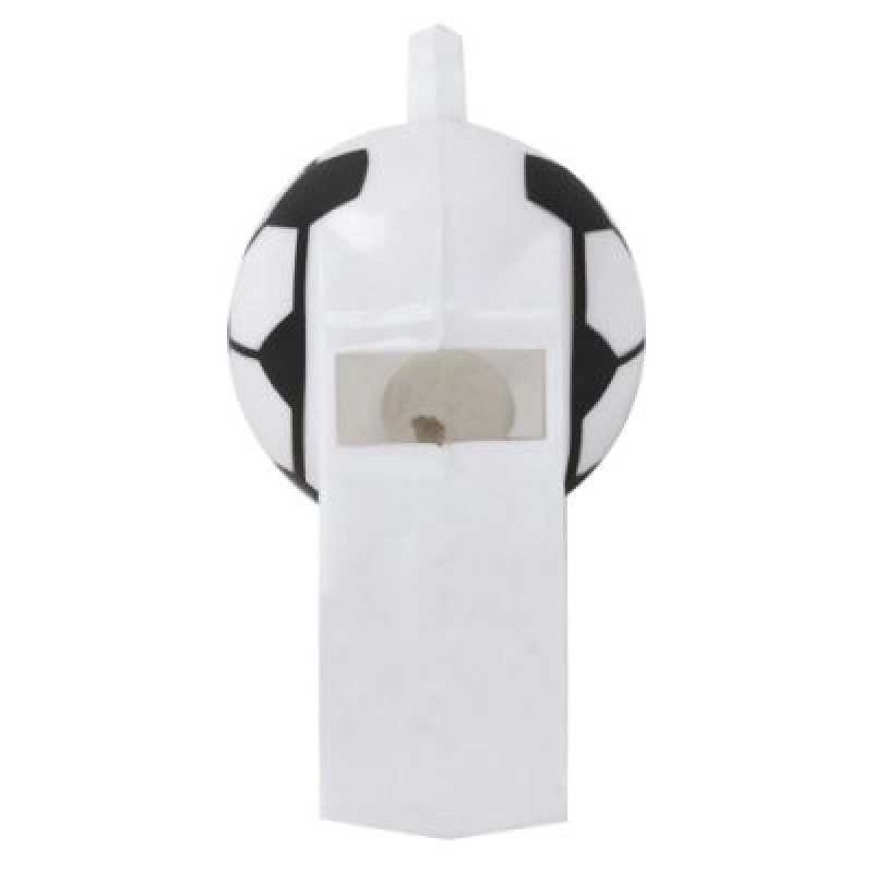 Pito plastico Collina, con cordon. Tamaño 5 x 1.8 cmts. Color blanco con diseño de futbol.