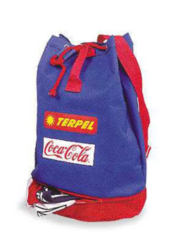 Tula Australia, bicolor, bolsillo abajo, en lona, reata agarrar y colgar,  46 x 30 cmts