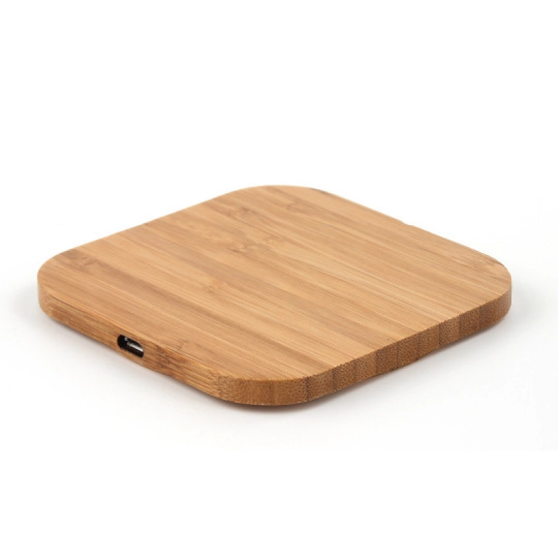 Cargador Inalambrico en madera, 1 usb cable 5V/1A, 9.4 x 9.4 x 0.8 cmts